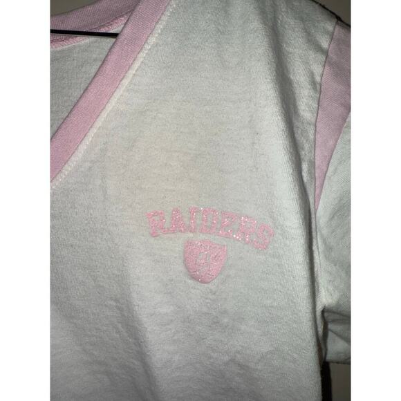 Raiders NFL for Her Size XL 100% Cotton V-neck pink Sparkle White Merch - Picture 2 of 6